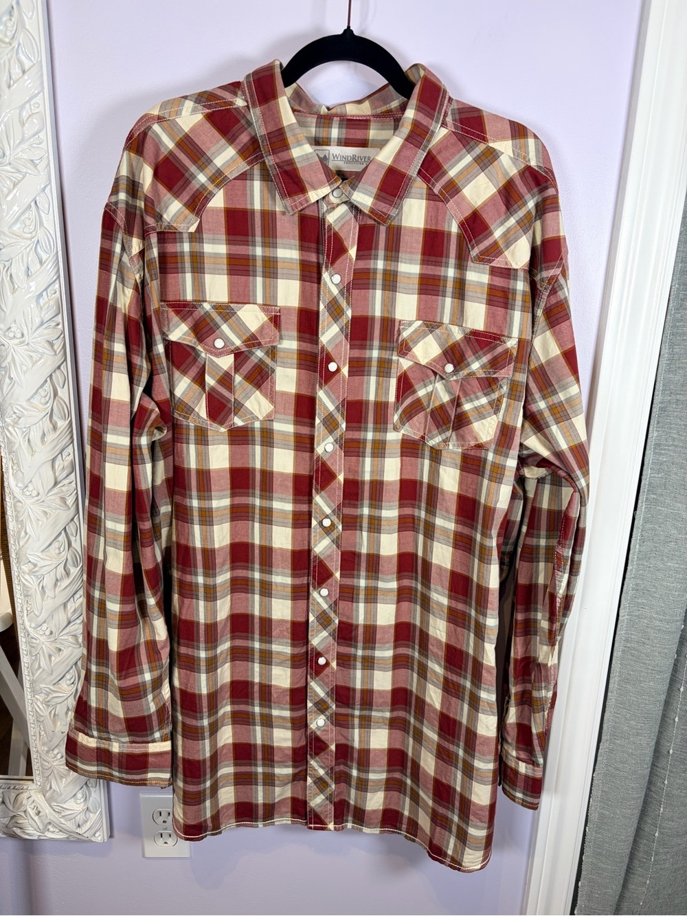WindRiver Men’s Red Plaid Casual Snap Button-Down Casual Shirt 3XL